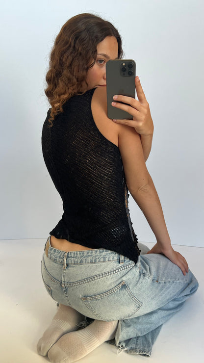 00s black crochet sequin top- size M