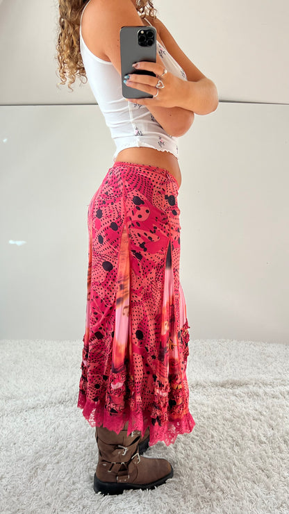 00s pink patchwork mesh midi skirt- size S