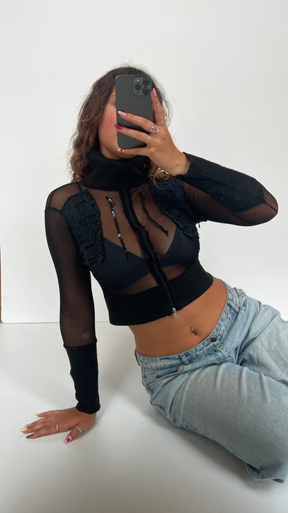 00s black mesh long sleeve top- size XS