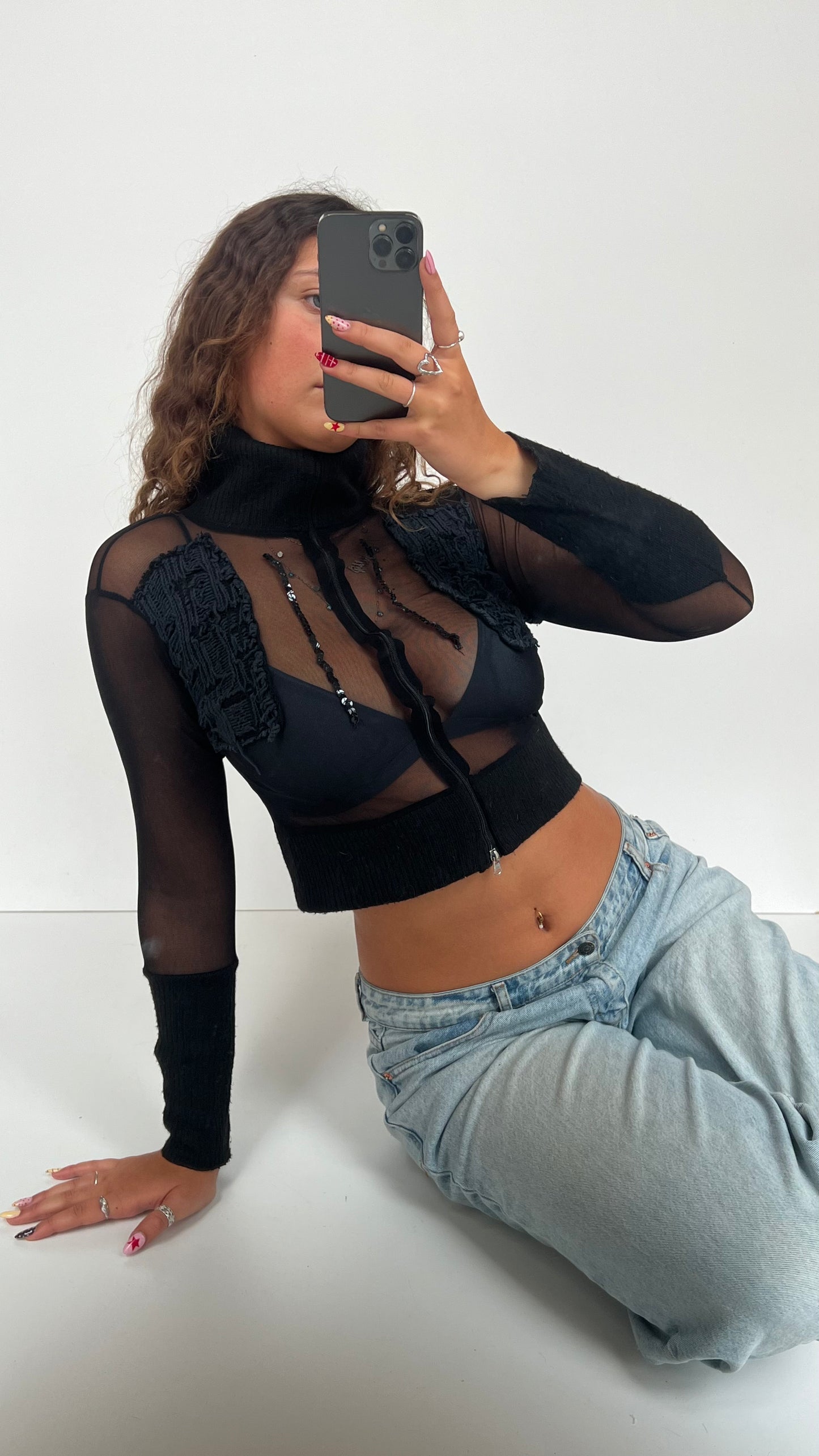 00s black mesh long sleeve top- size XS