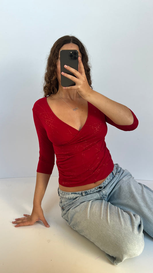 00s red glitter top- size M