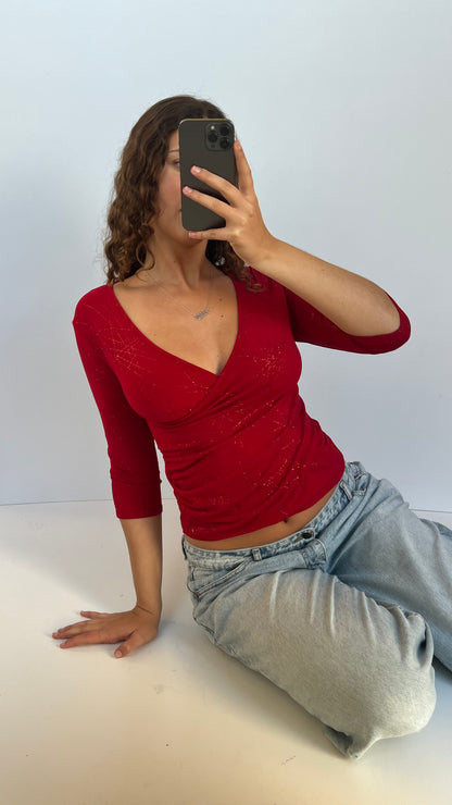 00s red glitter top- size M