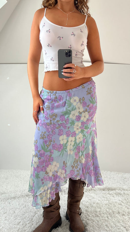 00s lilac floral mesh midi skirt- size S/M