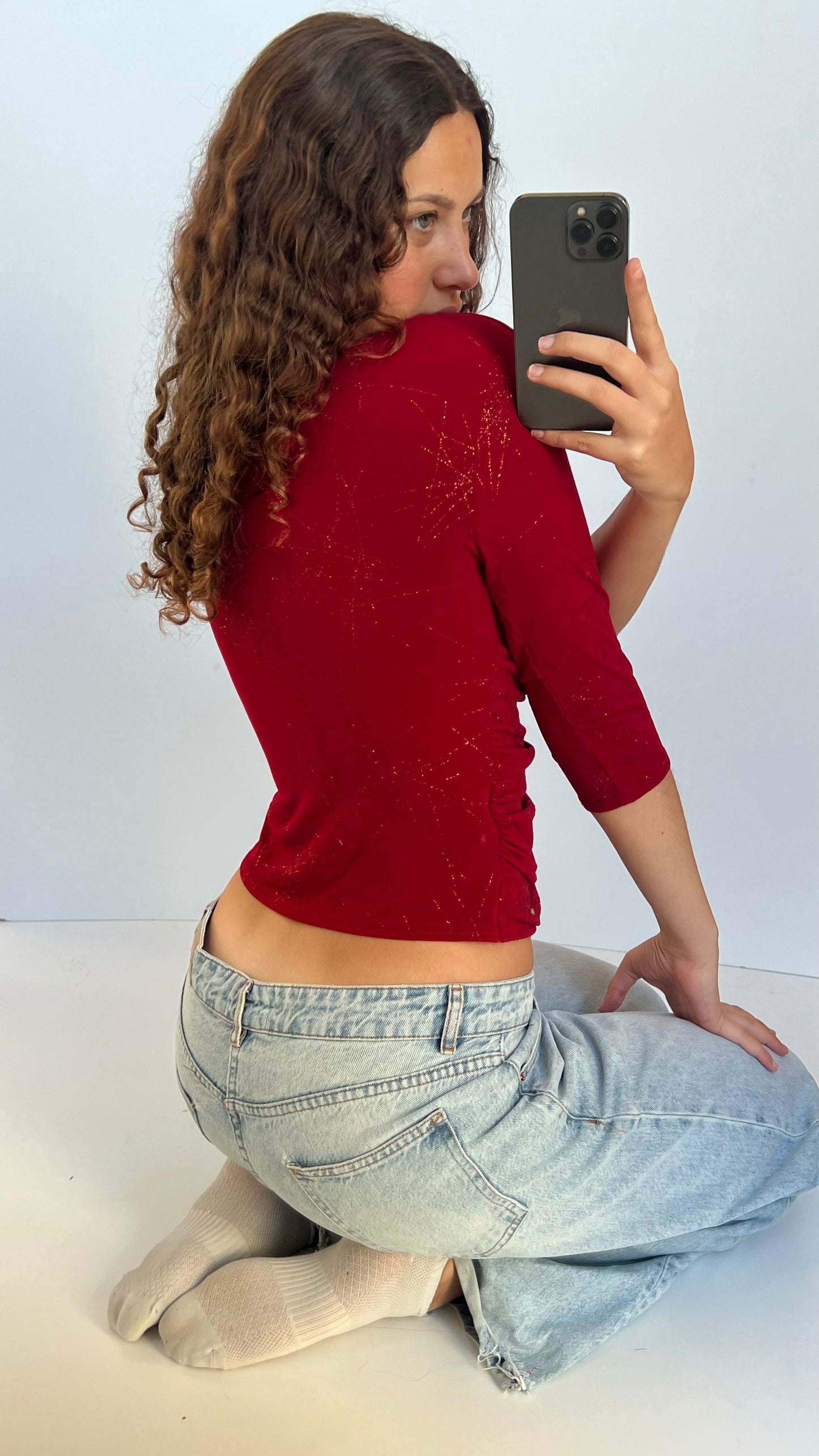 00s red glitter top- size M