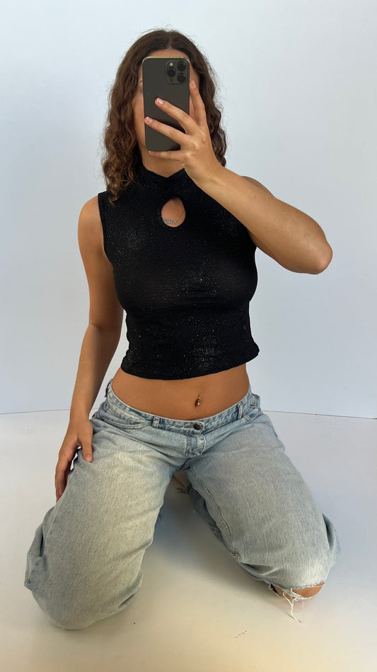 00s black glitter top- size M