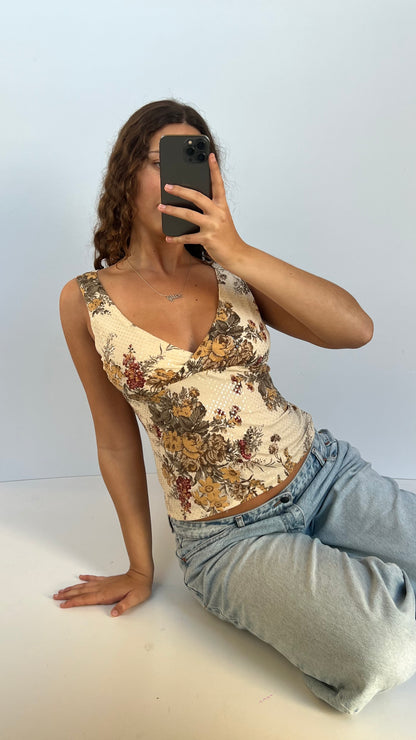00s cream floral tank top- size M