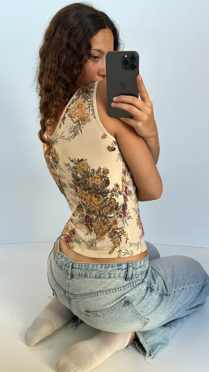 00s cream floral tank top- size M