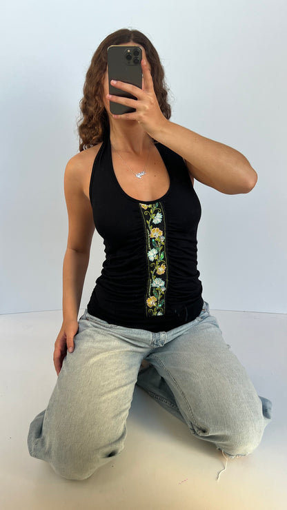 00s black floral halter cami- size M