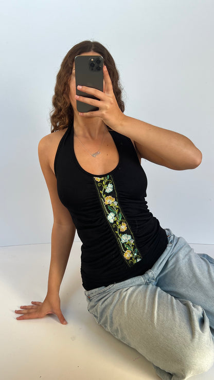 00s black floral halter cami- size M