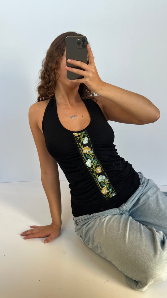00s black floral halter cami- size M