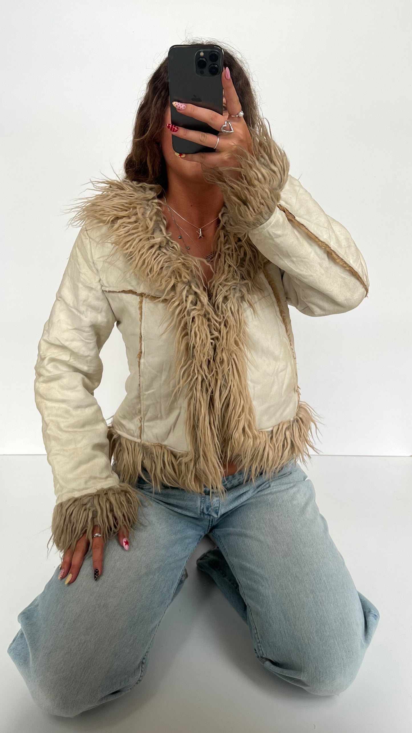 00s cream afghan jacket- size M