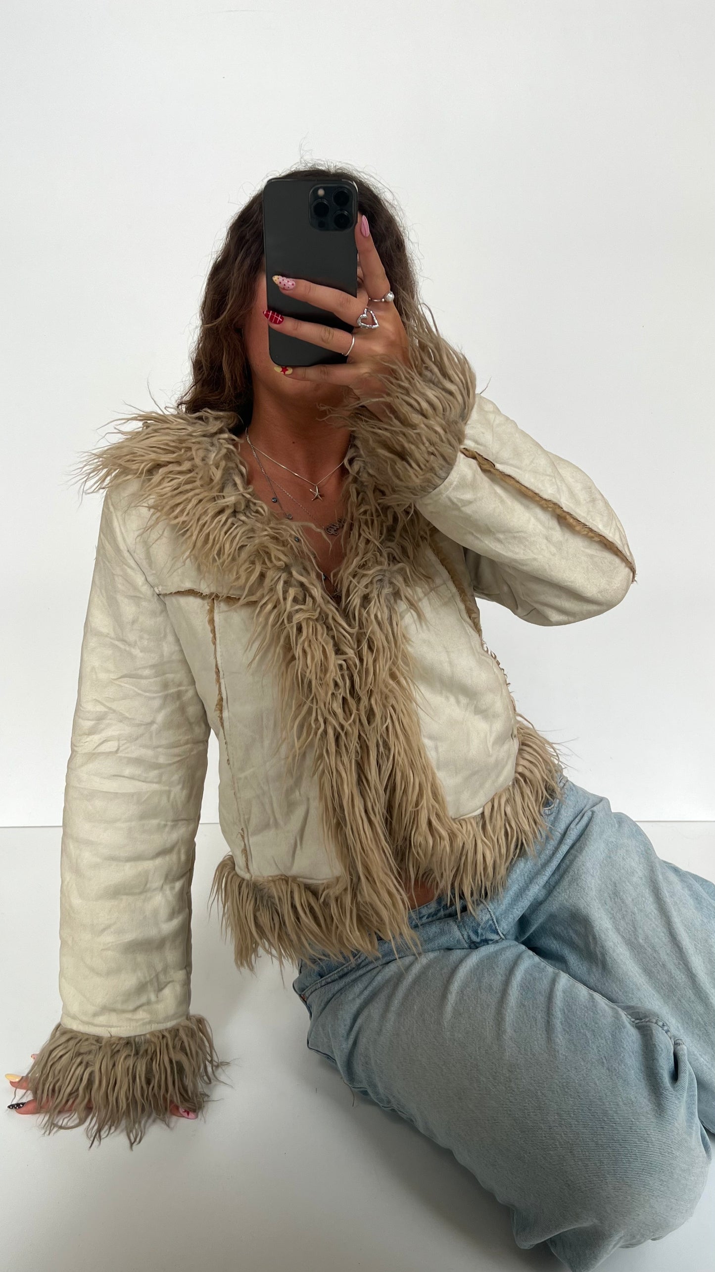 00s cream afghan jacket- size M