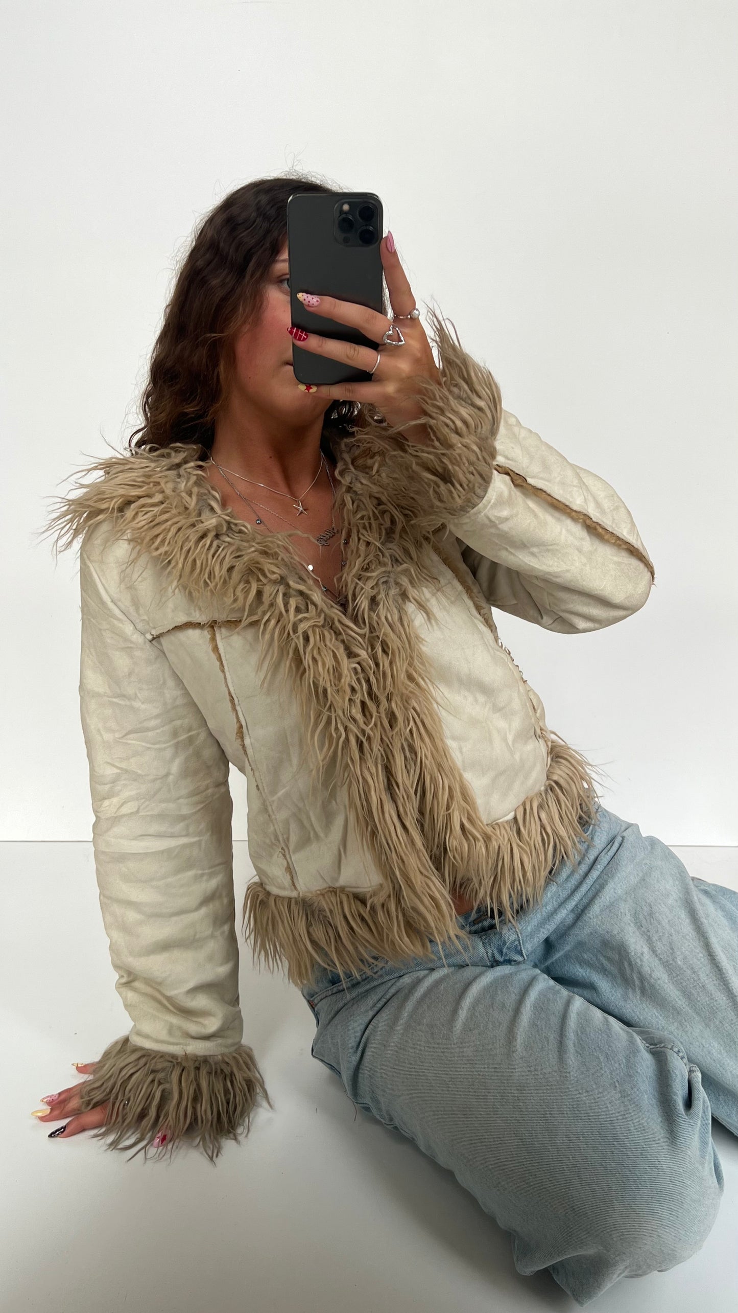 00s cream afghan jacket- size M