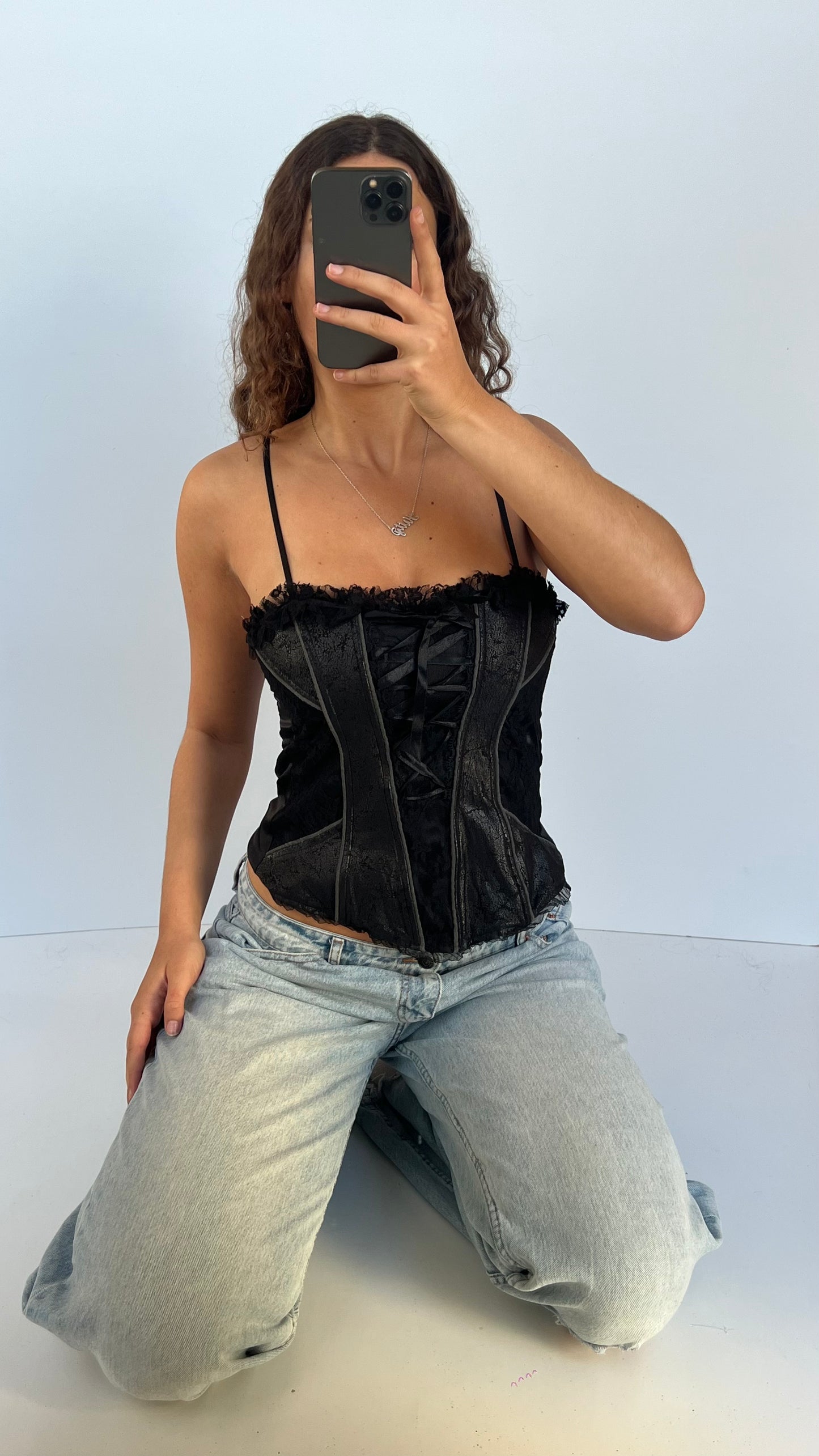 00s black corset style cami- size S