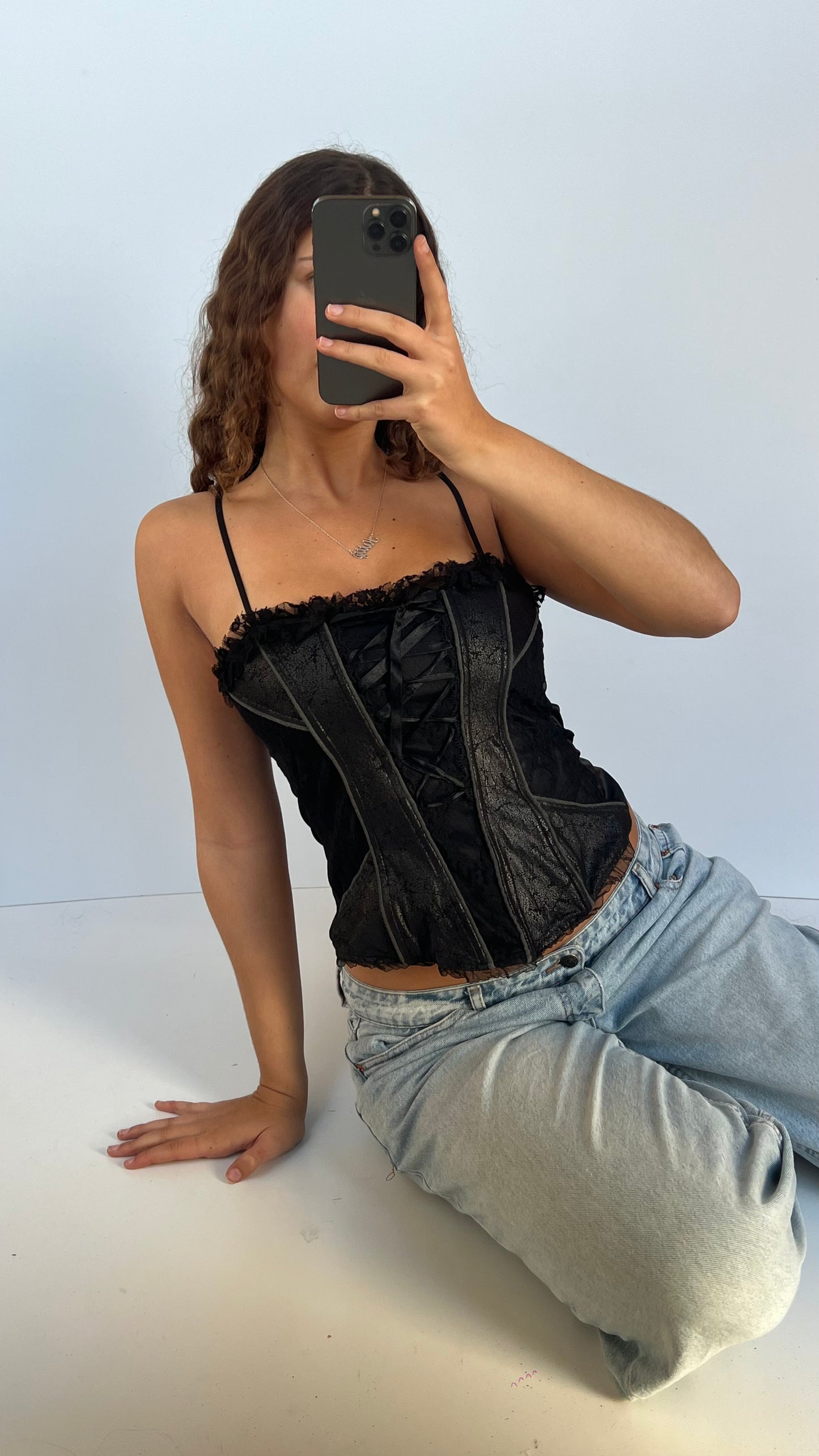 00s black corset style cami- size S
