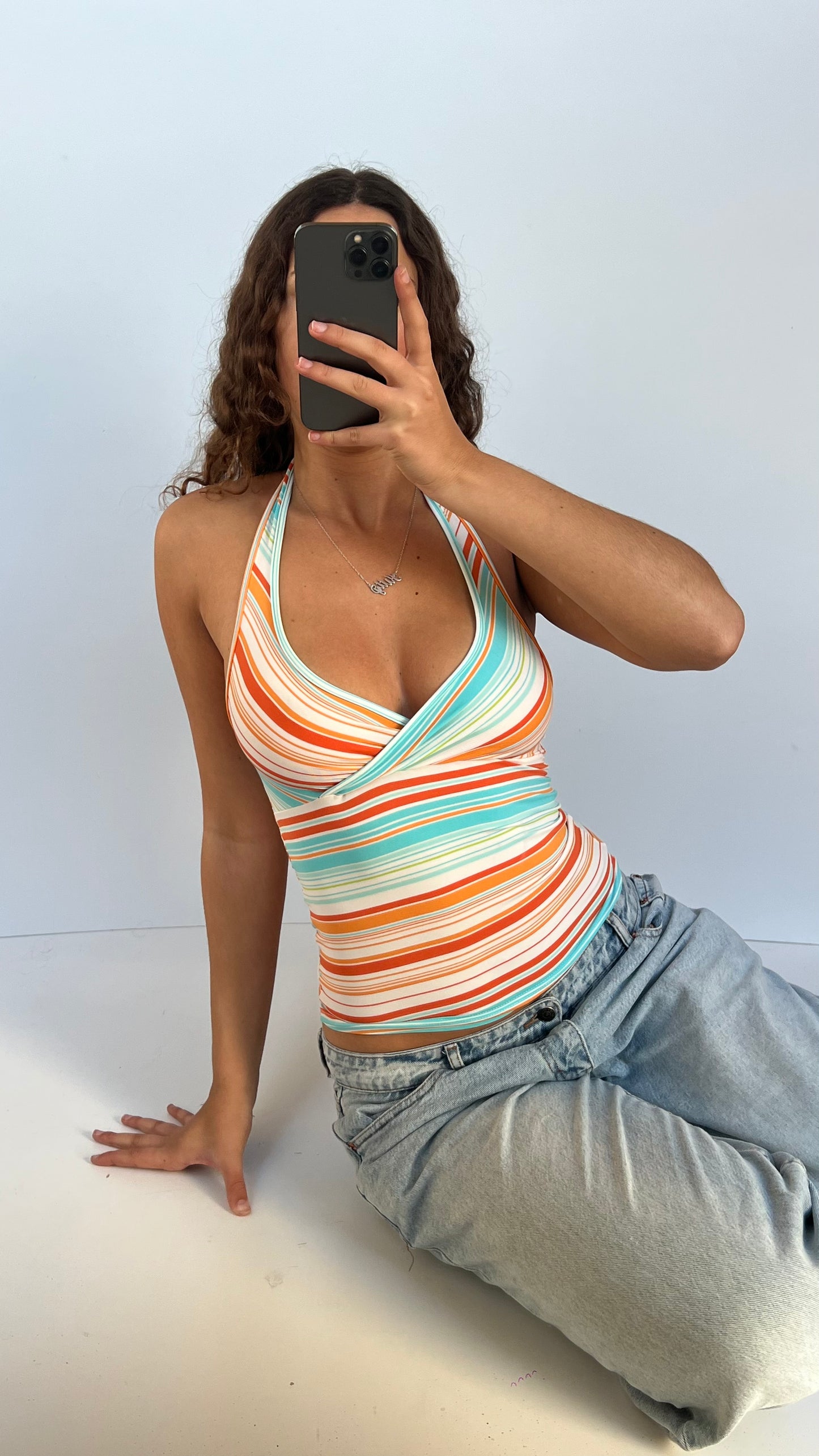 00s blue orange striped cami- size S