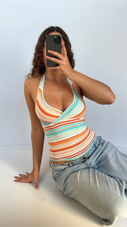 00s blue orange striped cami- size S