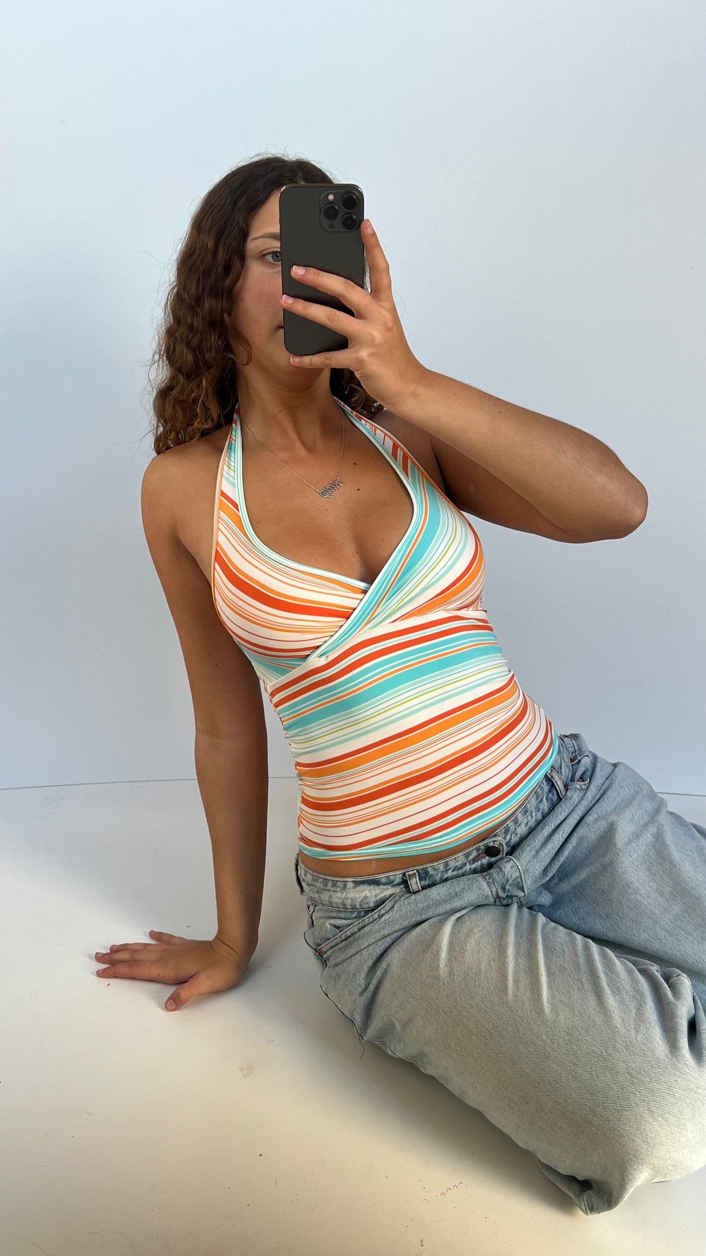 00s blue orange striped cami- size S