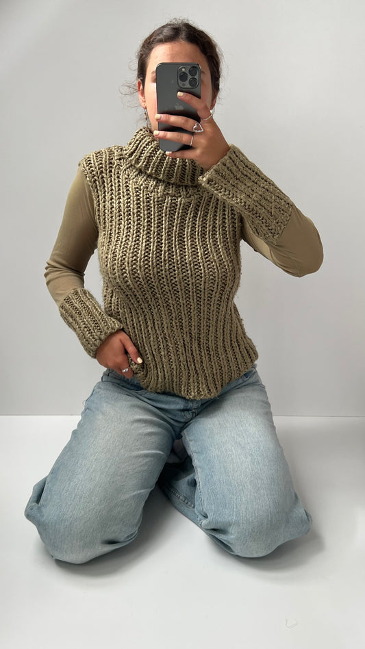 00s chunky knit khaki mesh jumper- size L