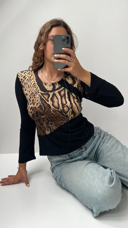 00s tiger print sparkle long sleeve- size L