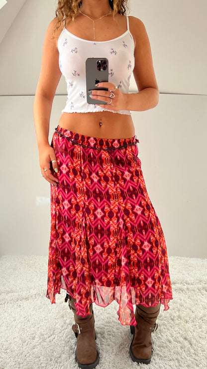 00s pink mesh midi skirt- size M