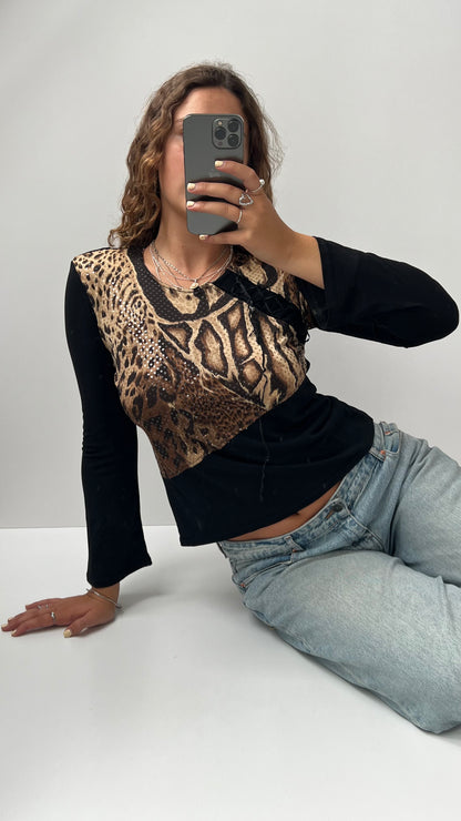 00s tiger print sparkle long sleeve- size L