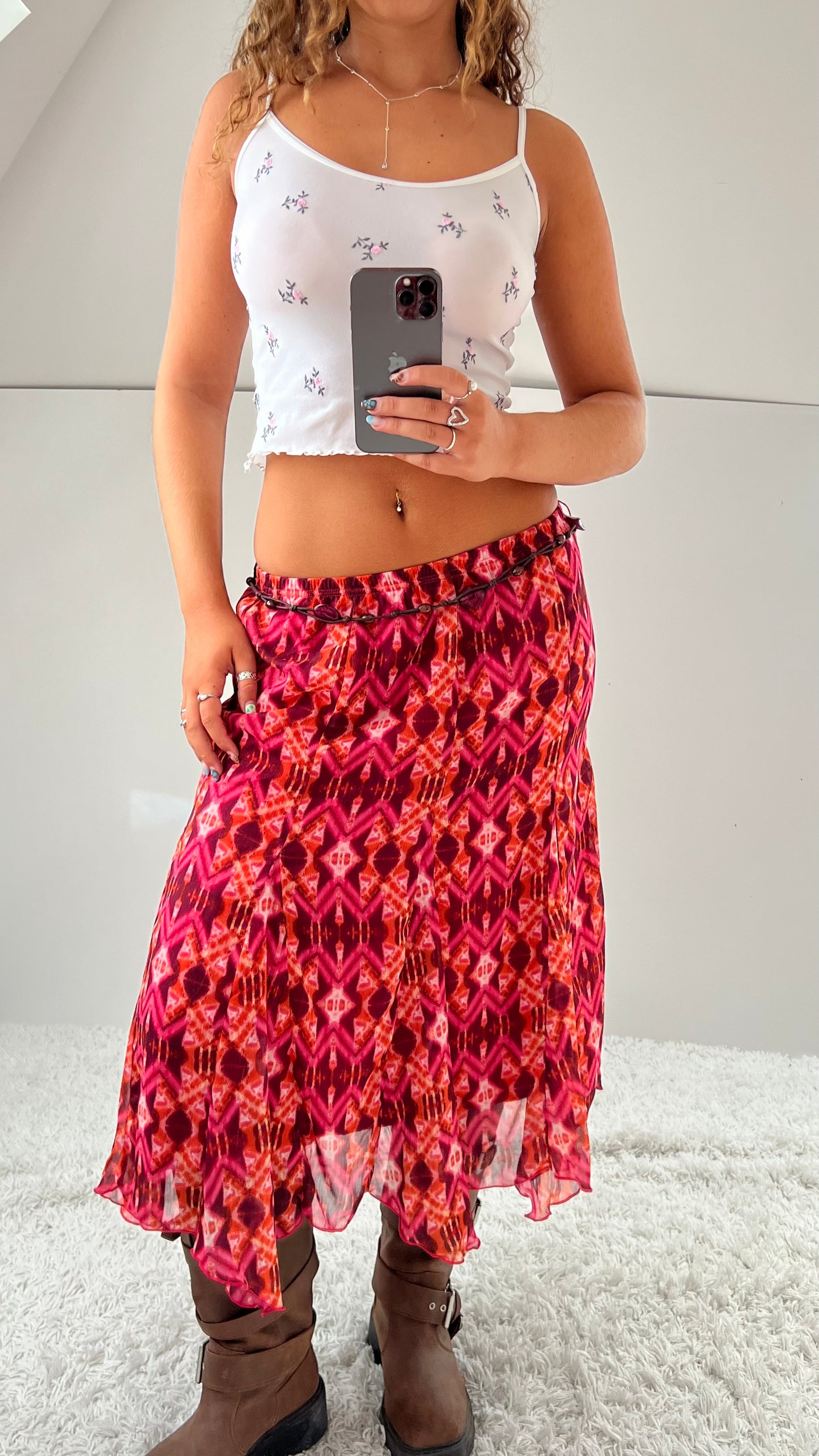 00s pink mesh midi skirt- size M