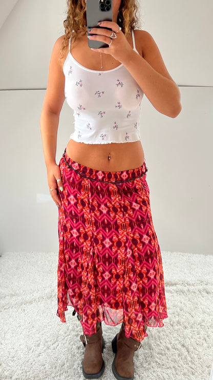 00s pink mesh midi skirt- size M