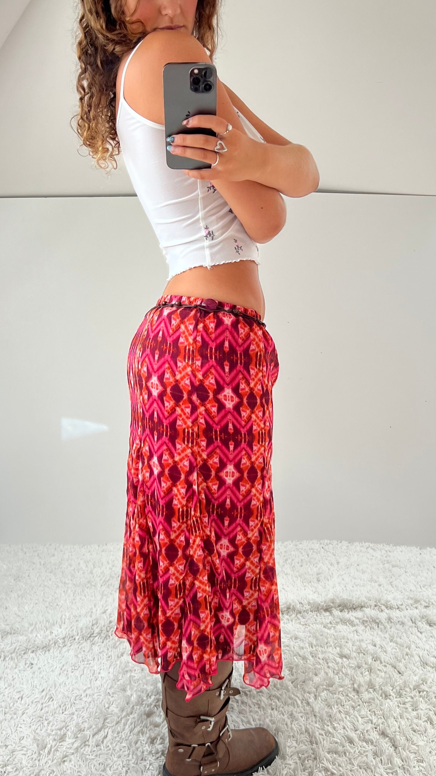 00s pink mesh midi skirt- size M