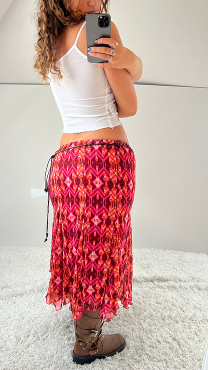 00s pink mesh midi skirt- size M
