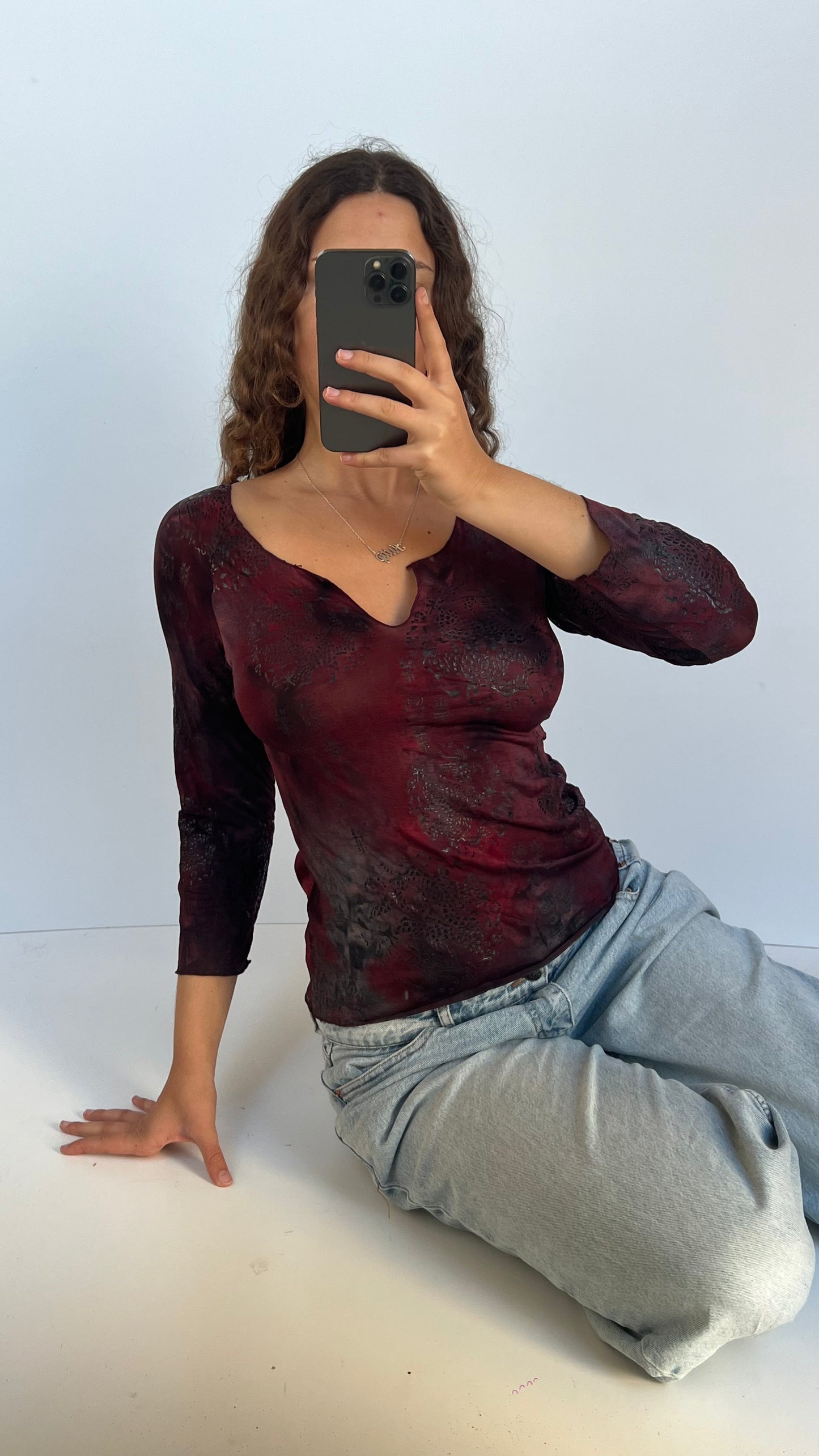 00s red long sleeve top- size M