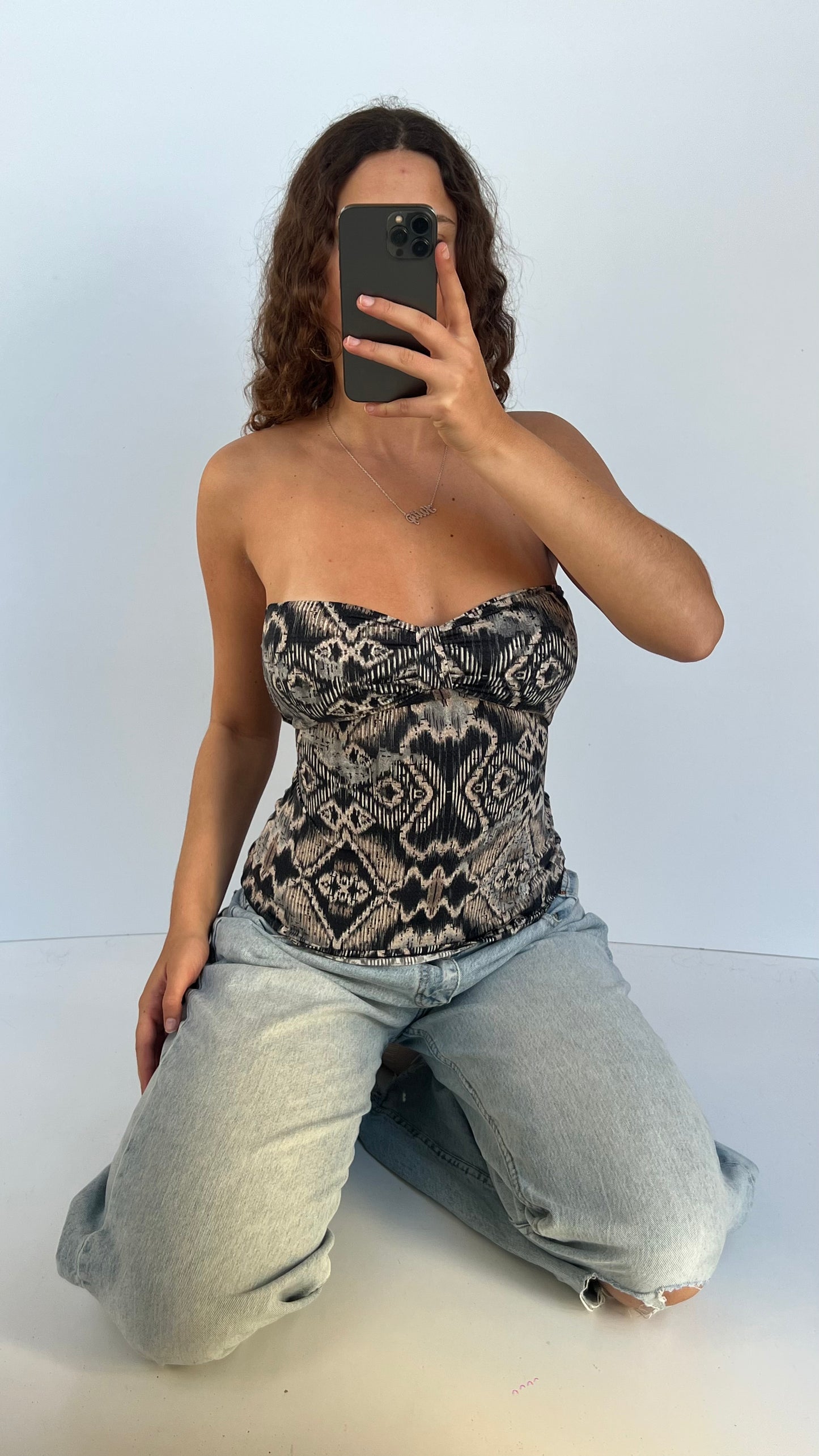 00s brown patterned top- size M