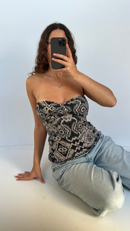 00s brown patterned top- size M