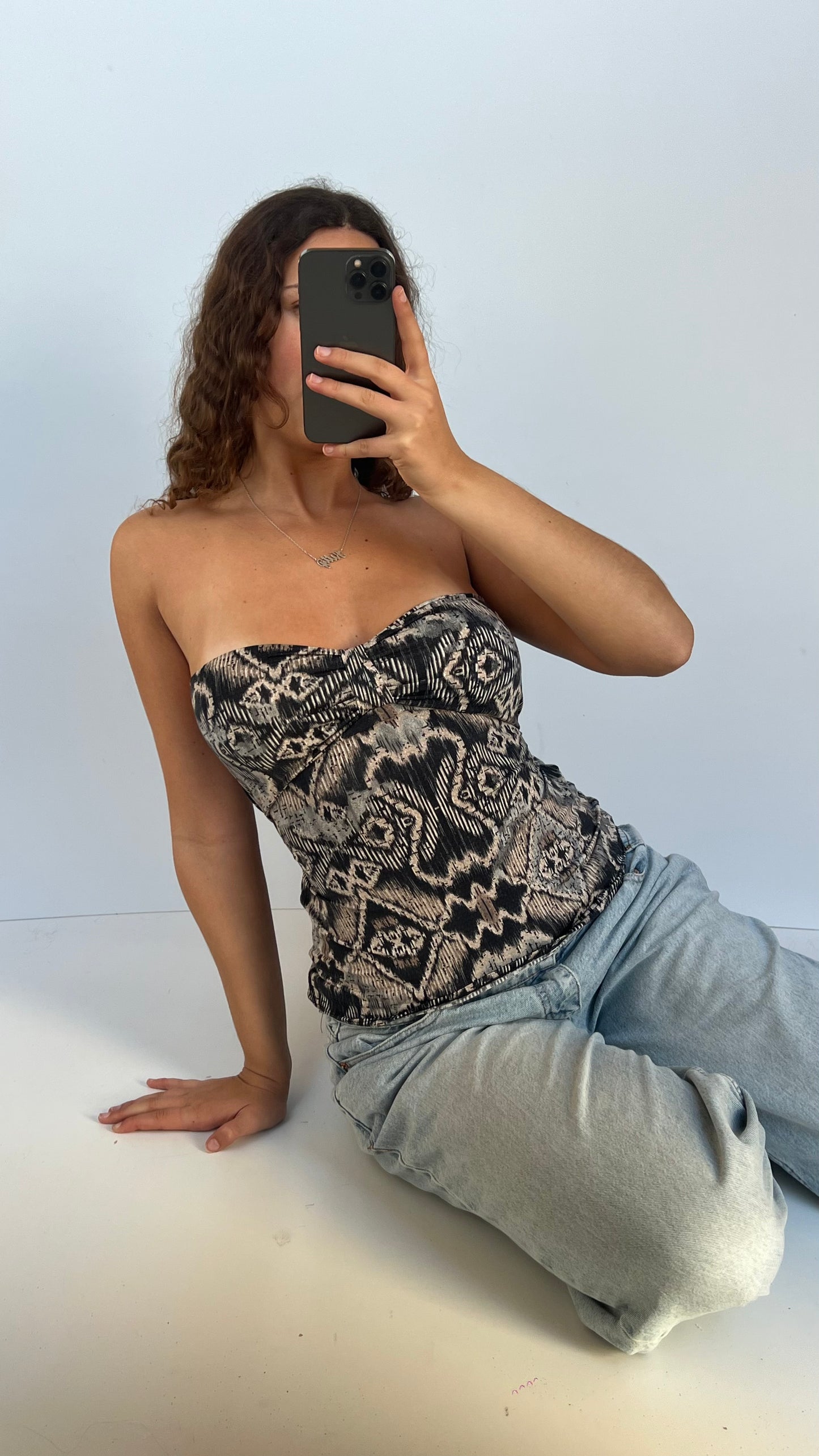 00s brown patterned top- size M