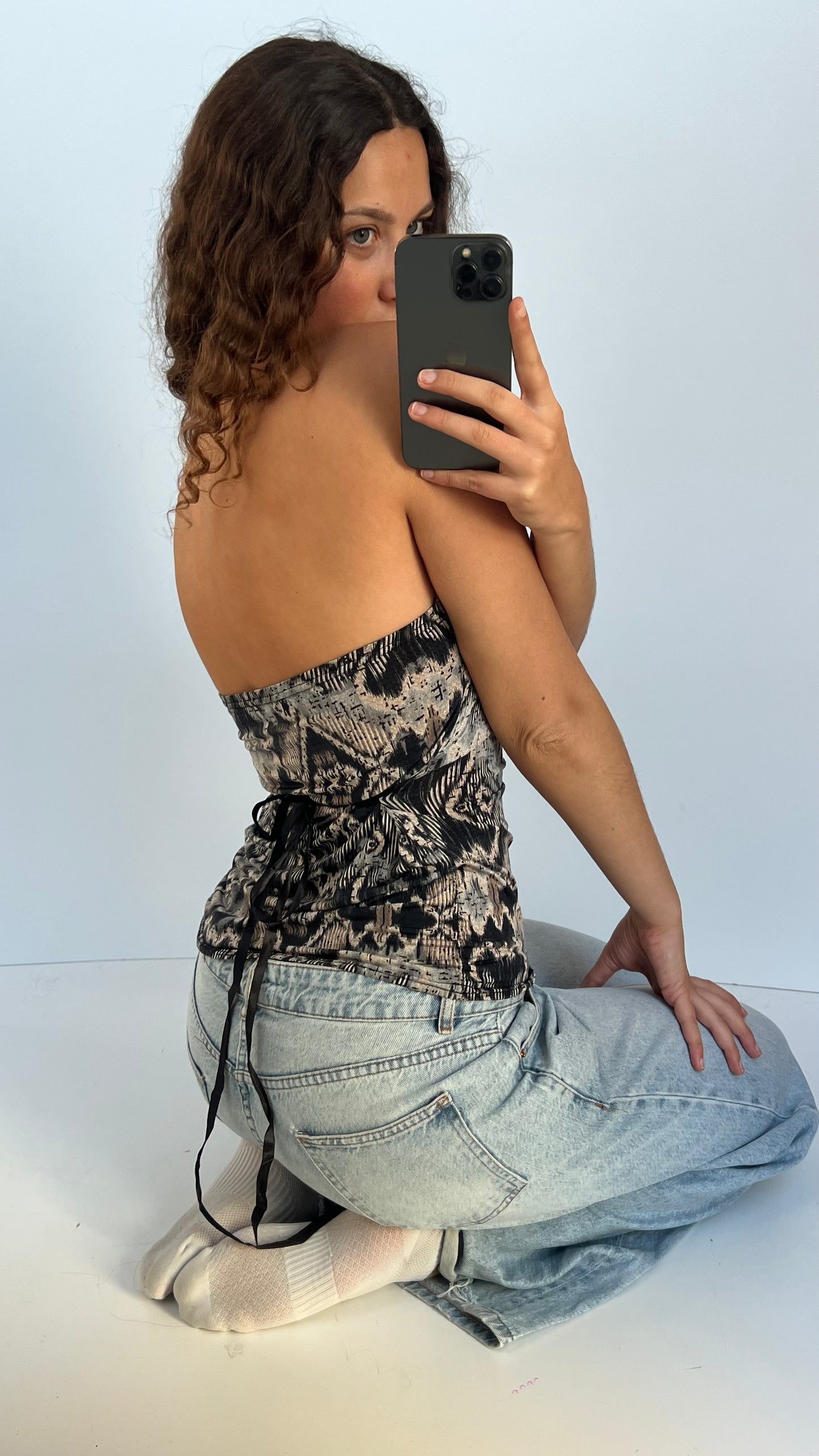 00s brown patterned top- size M