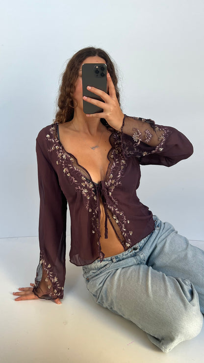 00s purple silk blouse- size L