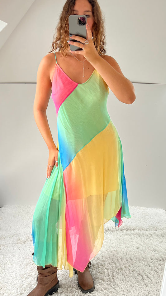 00s multicolour mesh maxi dress- size L