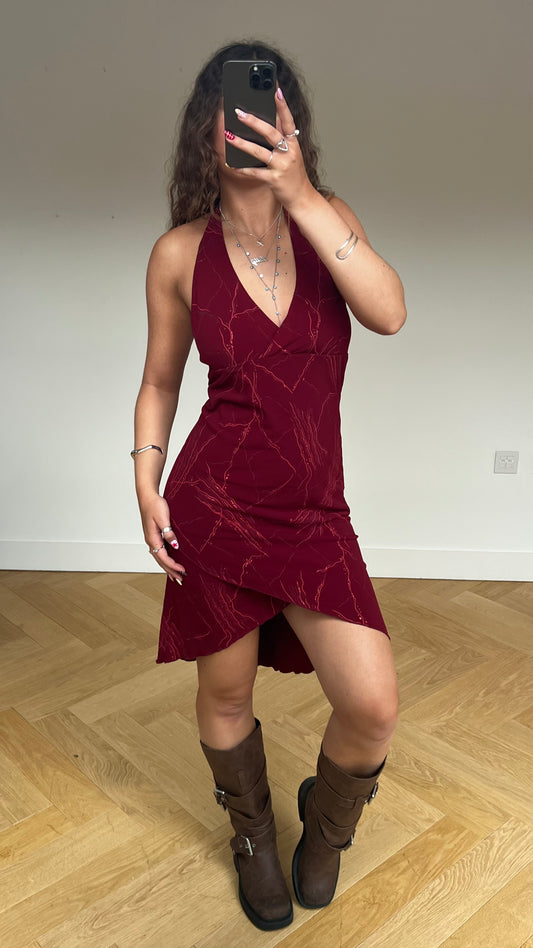 00s red glitter midi dress- size L