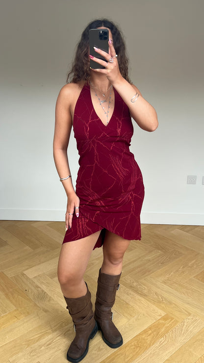 00s red glitter midi dress- size L