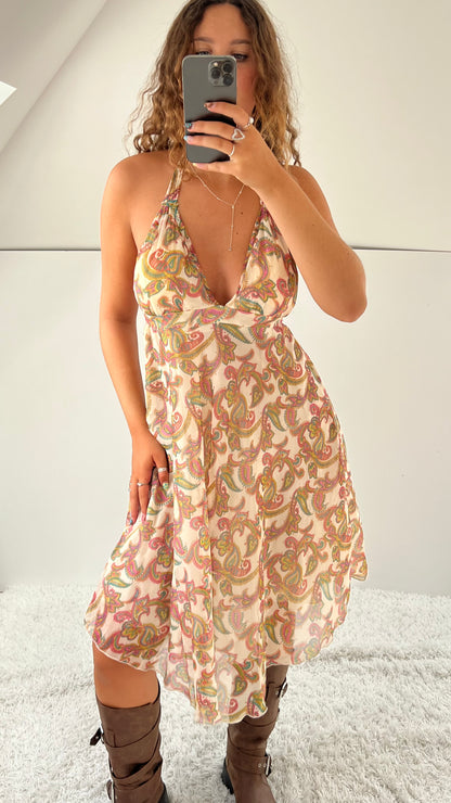 00s pink paisley midi dress- size M
