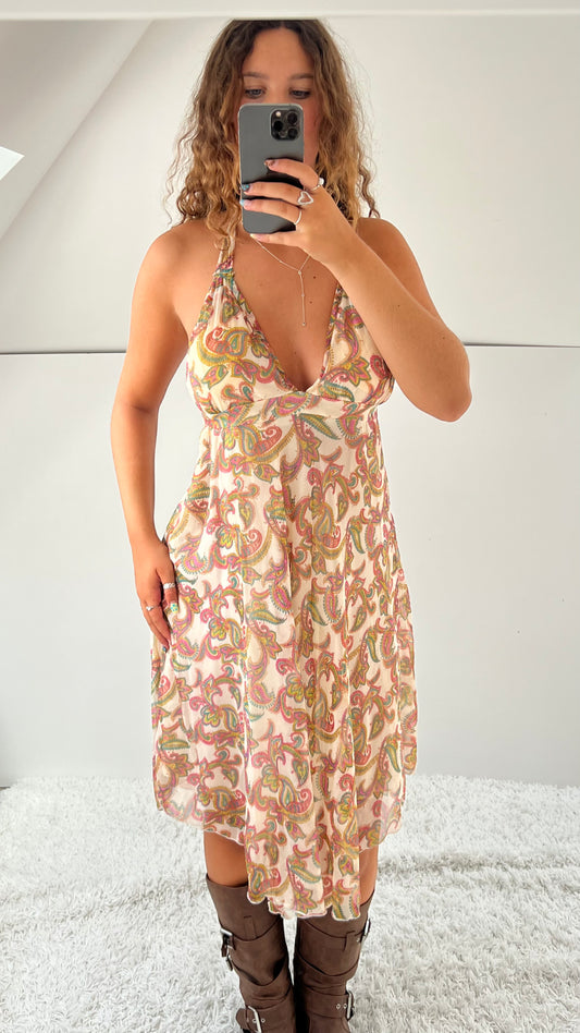 00s pink paisley midi dress- size M