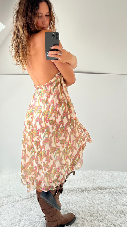 00s pink paisley midi dress- size M