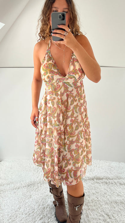 00s pink paisley midi dress- size M