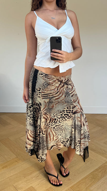 00s leopard print maxi skirt- size L/XL