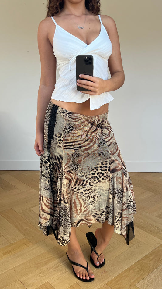 00s leopard print maxi skirt- size L/XL