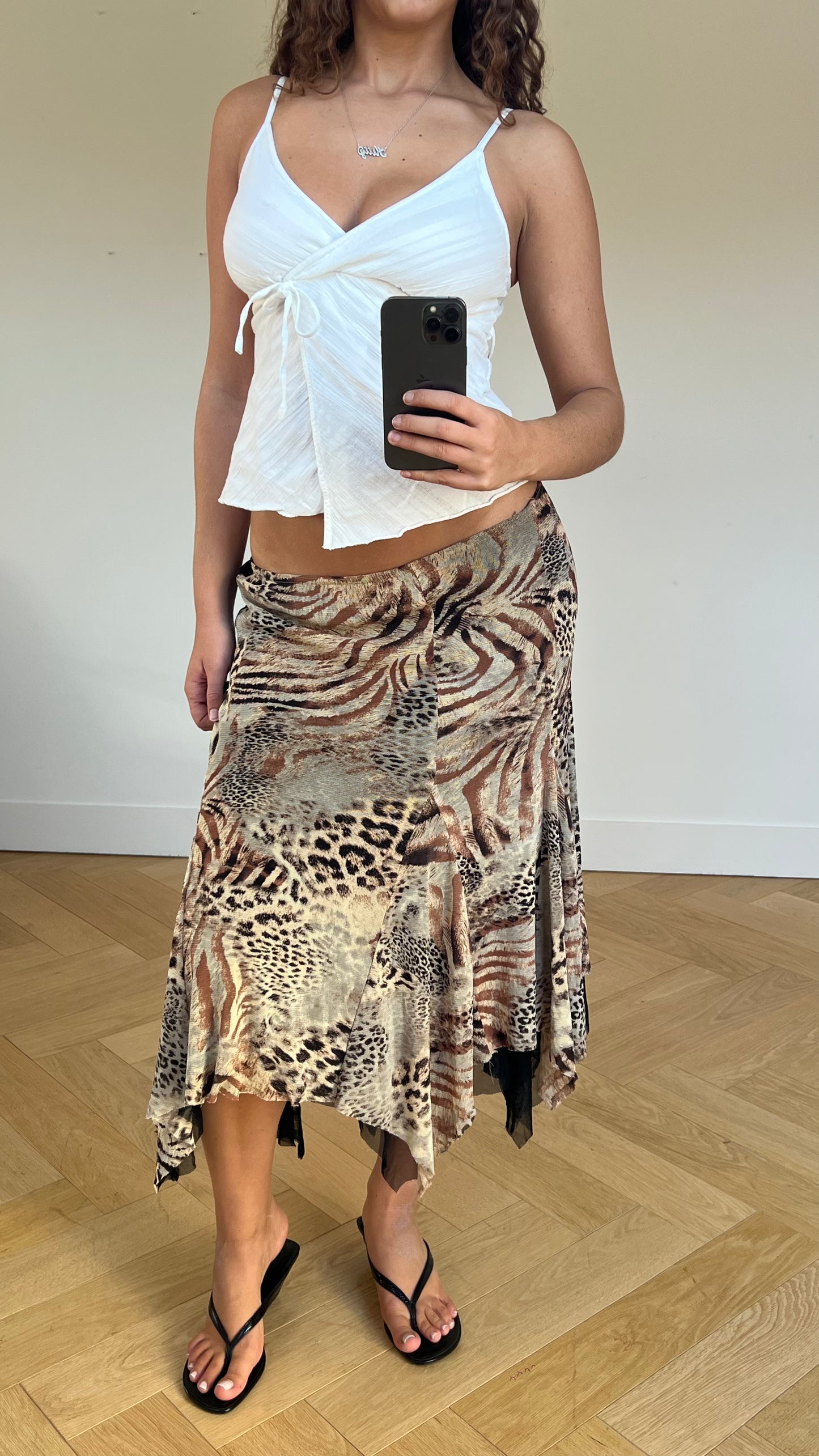 00s leopard print maxi skirt- size L/XL
