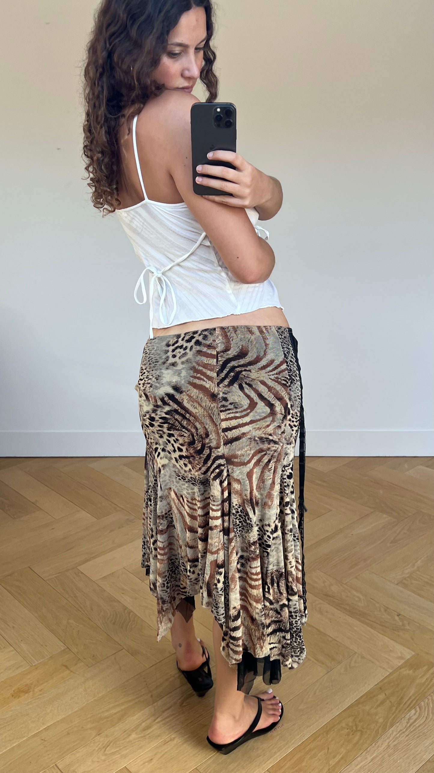 00s leopard print maxi skirt- size L/XL