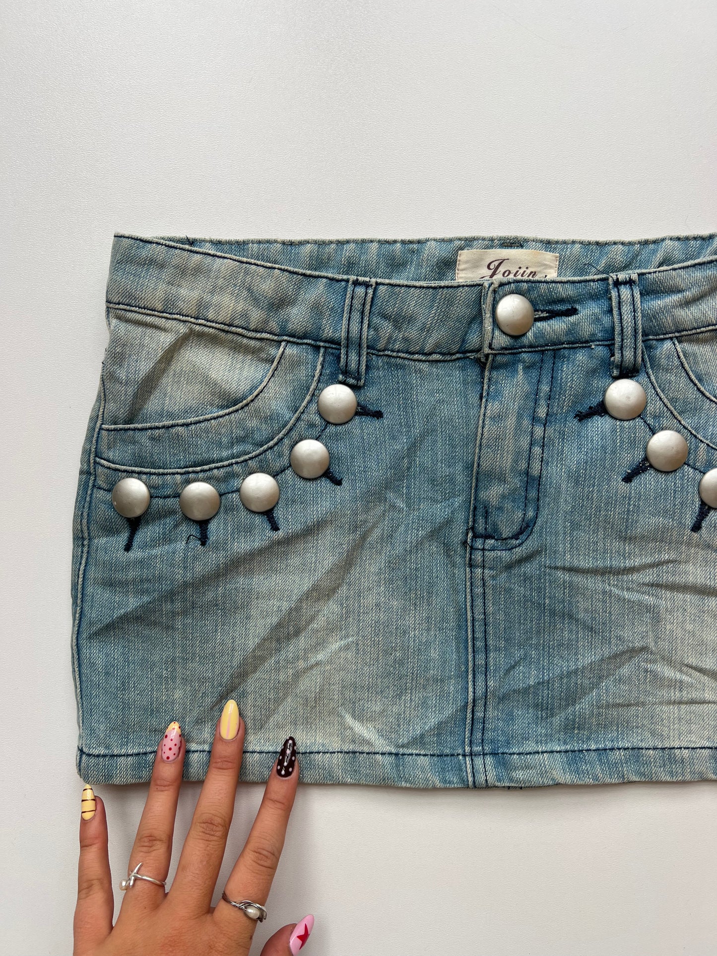 00s denim stud mini skirt- size S
