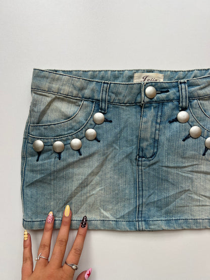 00s denim stud mini skirt- size S