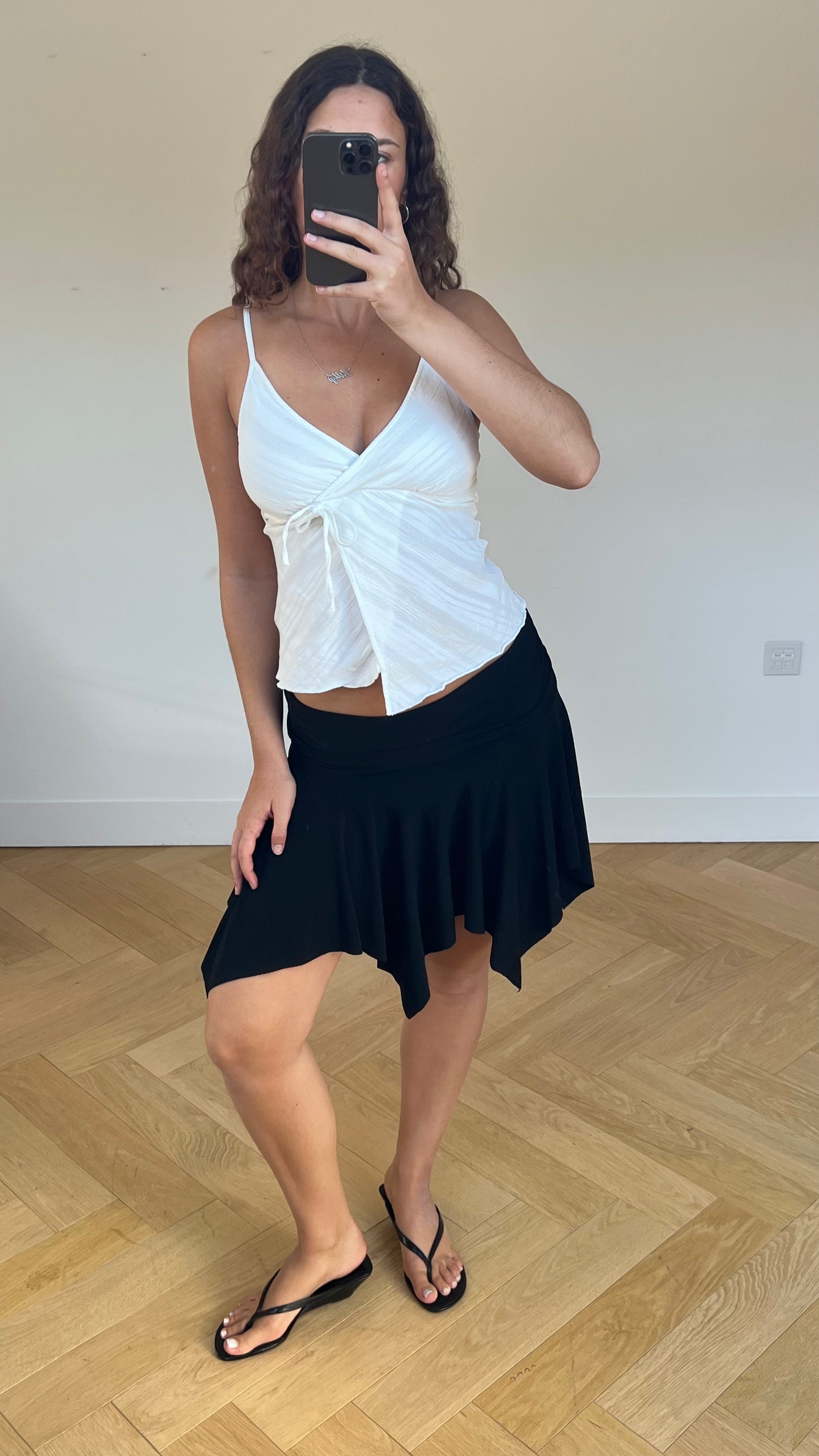 00s black asymmetric mini skirt- size M